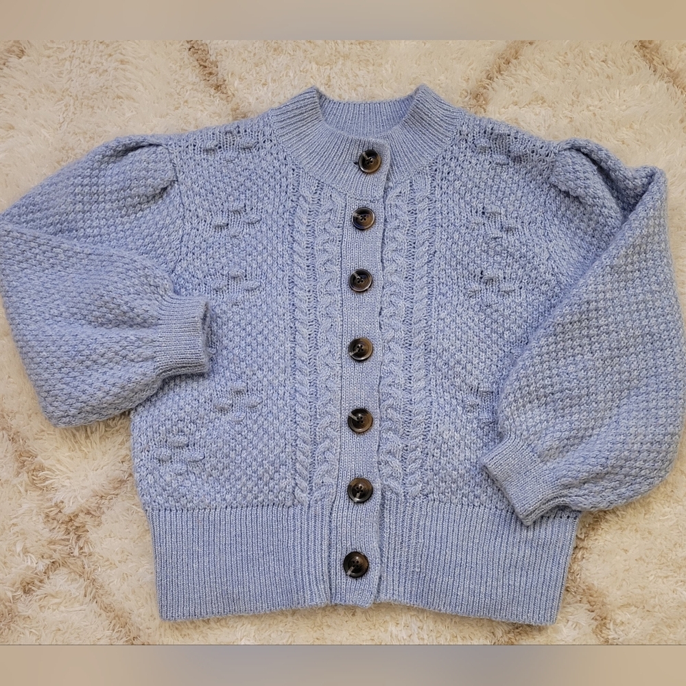Who What Wear Baby Blue Chunky Knit|Puff Sleeve|Cottagecore Grandpa Sweater